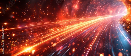 Abstract background of light rays in a tunnel with speed effects,Orange and red blurry light