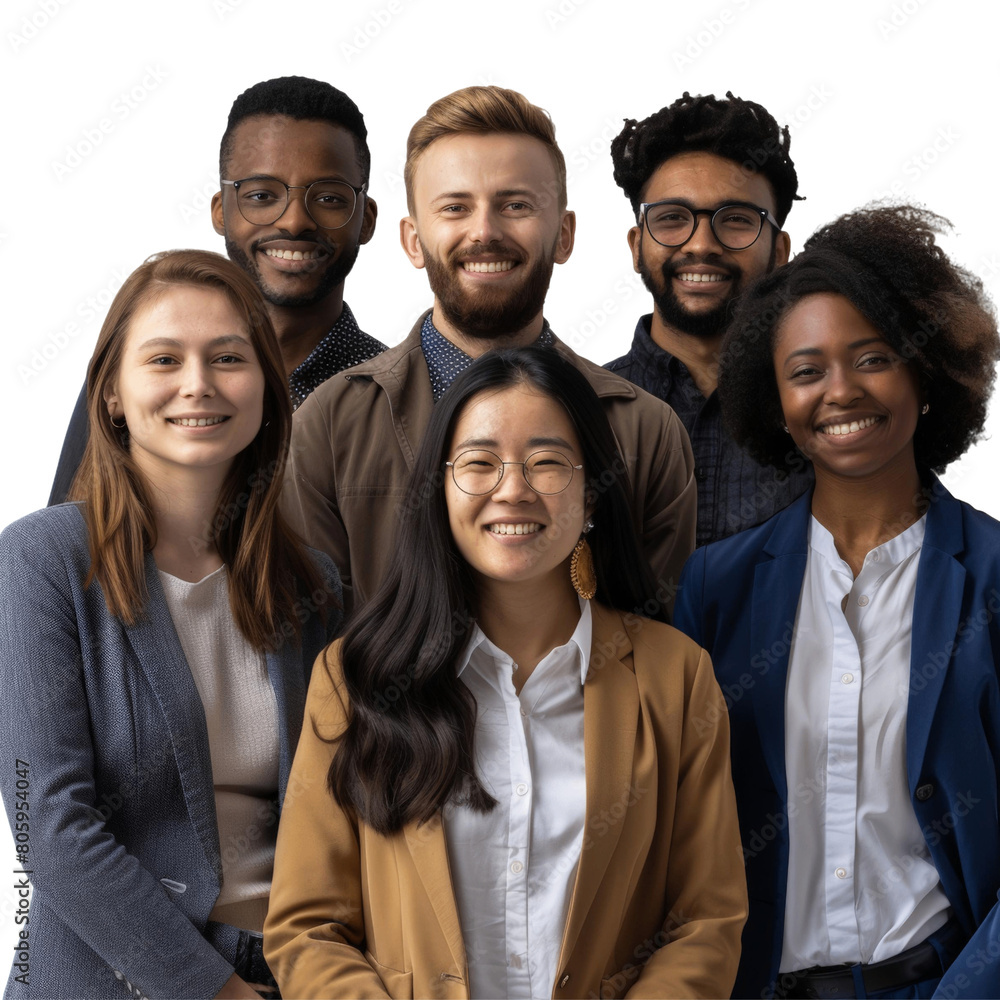 A group of diverse professionals smiling and looking at the camera. A group of diverse professionals smiling and looking at the camera.