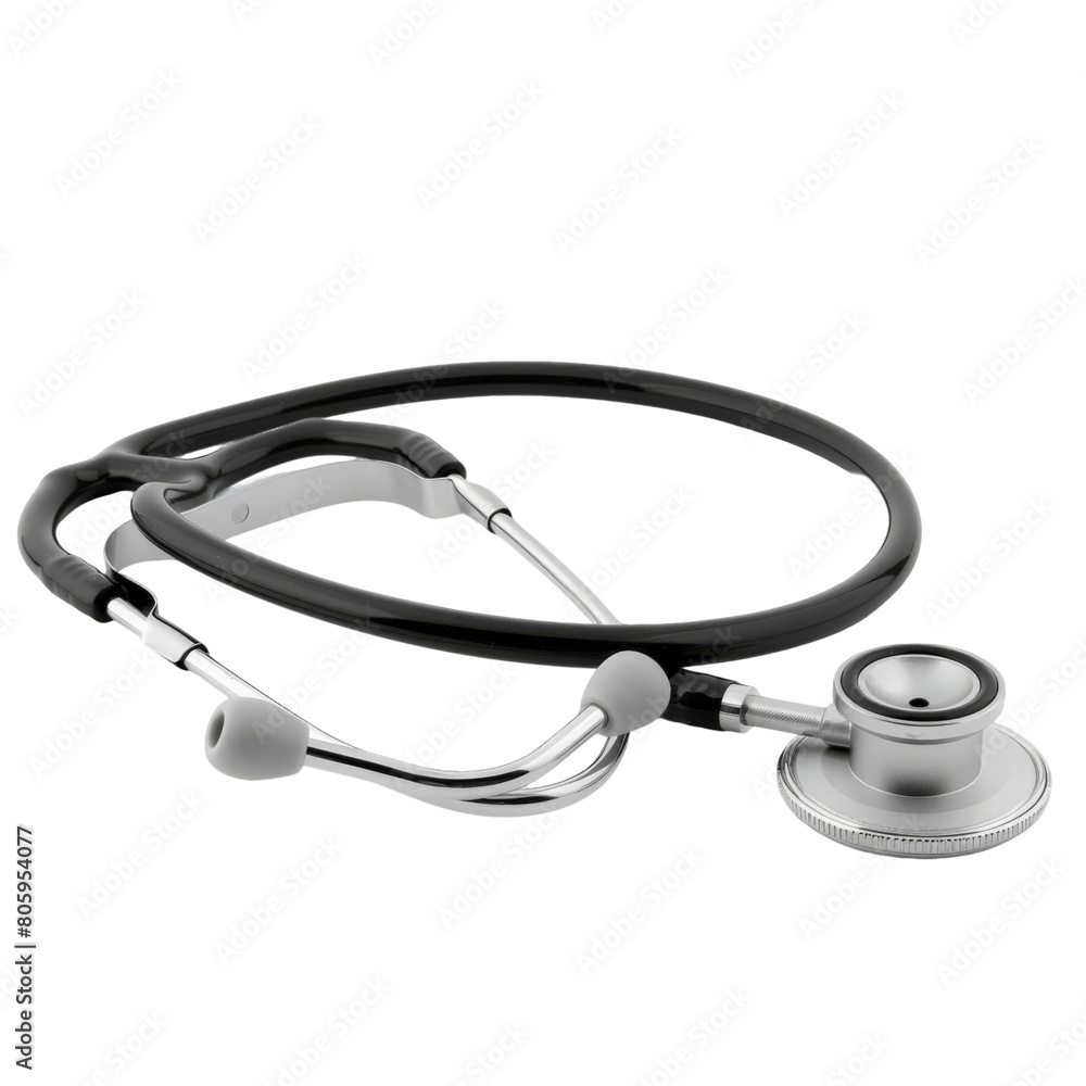 Black stethoscope isolated on white background. Cardiology concept. Black stethoscope isolated on white background. Cardiology concept.