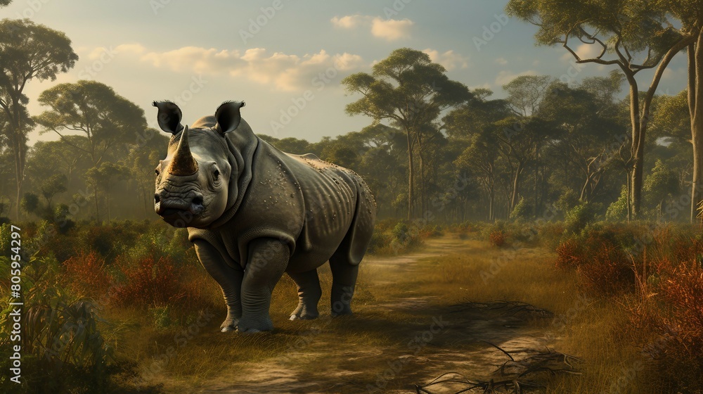 Fototapeta premium Untamed Grace: Rhino Roaming the Wild