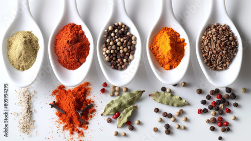 assorted spices arranged in minimalist white spoons