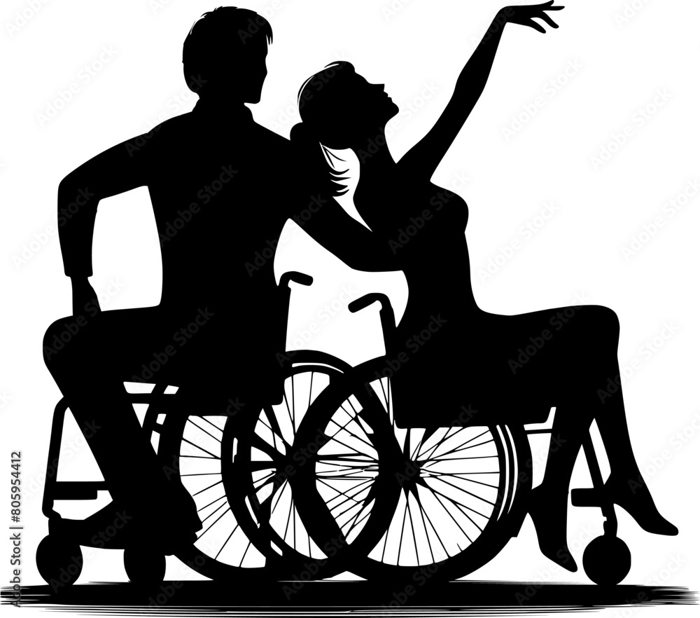 silhouettes of dancing disabled people in wheelchairs silhouettes of dancing disabled people in wheelchairs