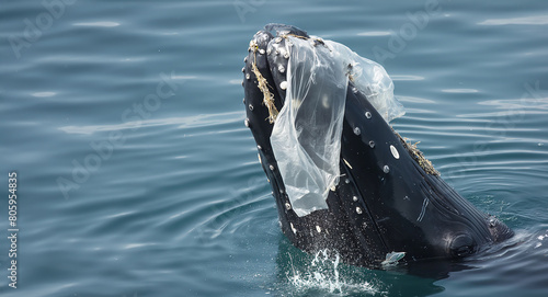 Whales eat garbage and plastic bags in the ocean