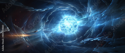 Neutron star in space abstract background.