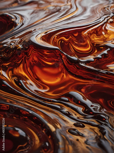 Rustic Ripples, Explore the Unique Texture and Depth of a Mars Nuances Waves Abstract Background, Accented with Red Marbles, Resembling an Ink Liquid Modern Abstract Backdrop © xKas