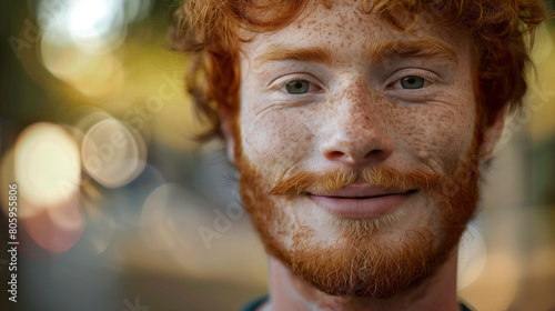 Lächelnder junger Mann mit roten Haaren, Generative AI photo