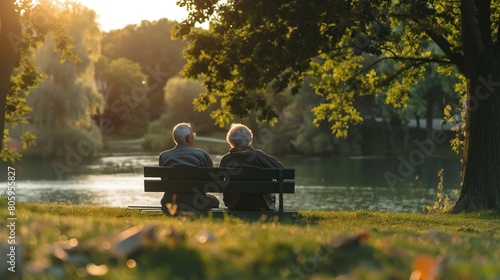 elderly couple sitting on bench