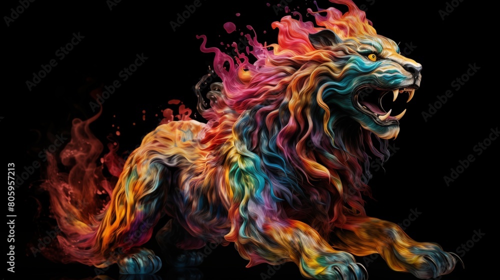 Abstract Colorful Illustration of a Komainu on a Black Background Abstract Colorful Illustration of a Komainu on a Black Background
