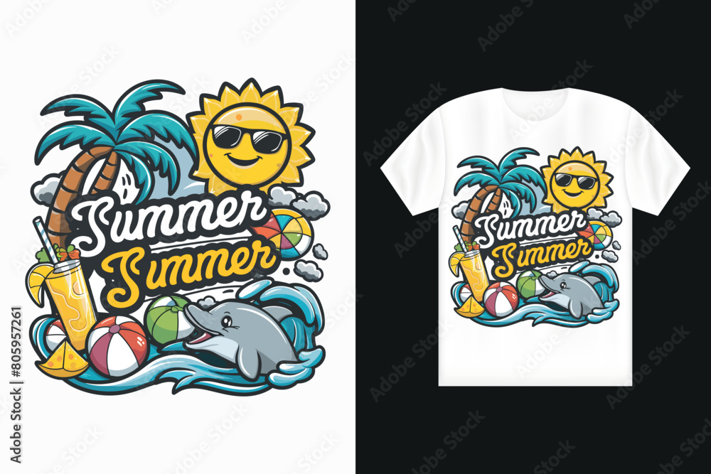 Obraz premium Summer t-shirt design, summer vacation t shirt design, beach vacation.