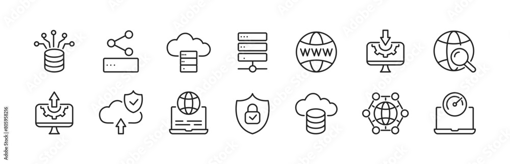 Web Hosting icon set. Server, cloud computing, internet, CDN, SSL, VPN. Vector Web Hosting icon set. Server, cloud computing, internet, CDN, SSL, VPN. Vector