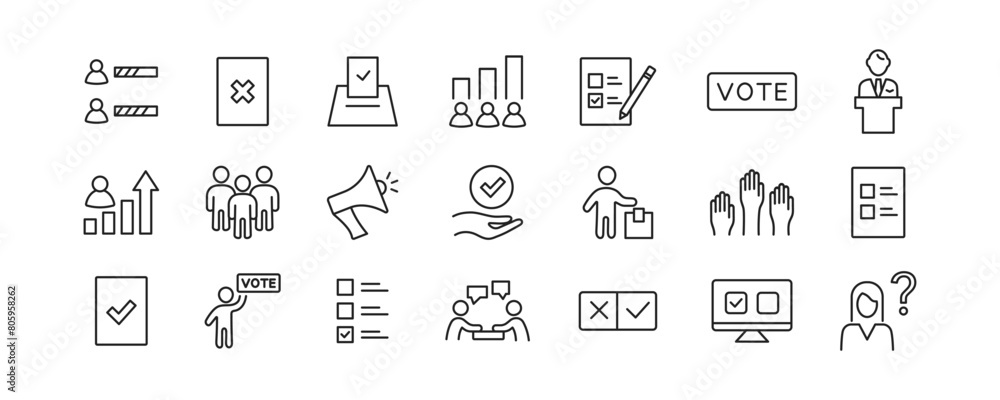 Voting icon set. Election line icons. Vector illustration Voting icon set. Election line icons. Vector illustration