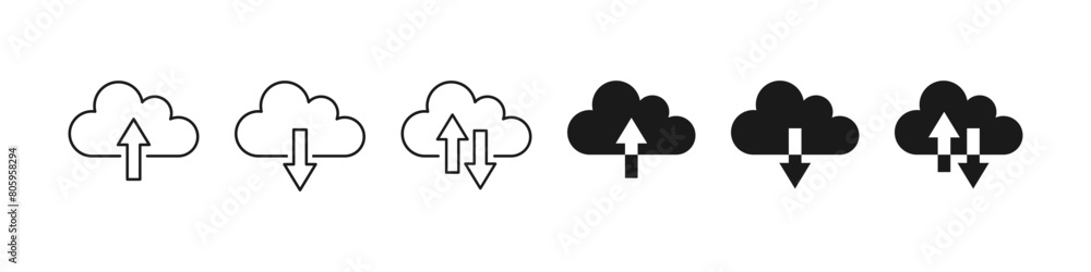 Cloud data icons. Set of Cloud download and upload. Cloud service symbol. Vector Cloud data icons. Set of Cloud download and upload. Cloud service symbol. Vector