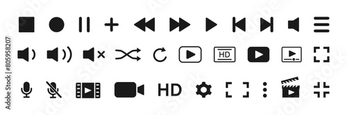 Media player icon set. Video and audio collection. Multimedia symbol. Vector