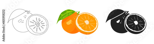 Juicy orange logo. Citrus fruit fresh. Vector