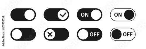 On off icon. Turn on and off. Black switch buttons. Vector illustration