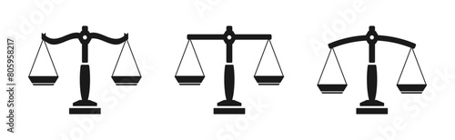 Scales icon set. Wight scale collection. Justice scales logo. Vector
