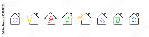 Public Utilities collection. Utility bills icons set. Home icon with utility symbol. Vector