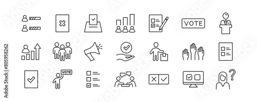 Voting icon set. Election line icons. Vector illustration