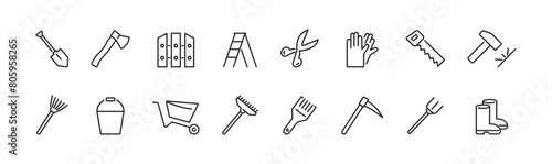 Garden tools set. Gardening items icon. Vector illustration