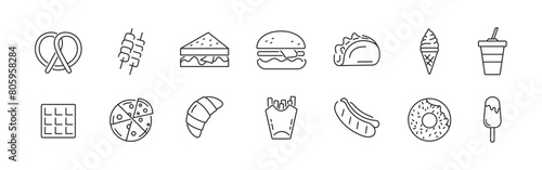 Fast food icons. Street food set. Vector illustrations