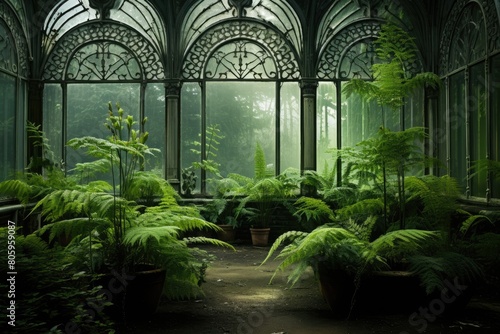 Ferns in a Victorian-style greenhouse.