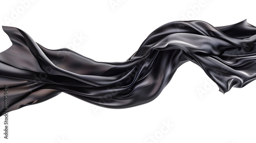 Black silk cloth  flying  isolated on a white background.  