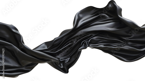 Black silk cloth, flying, isolated on a white background. 
 photo