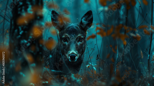 Mystic deer in twilight forest
