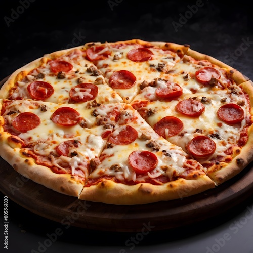 pizza with salami isolated on wooden tray