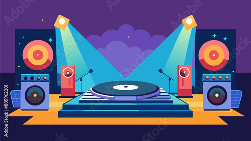 The stage is set for a vinyl showdown two DJs armed with their trusty turntables and stacks of records ready to battle it out for the title of Vector illustration