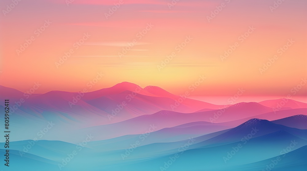 View of sky and mountain in soft warm gradient color from pink range to blue purple