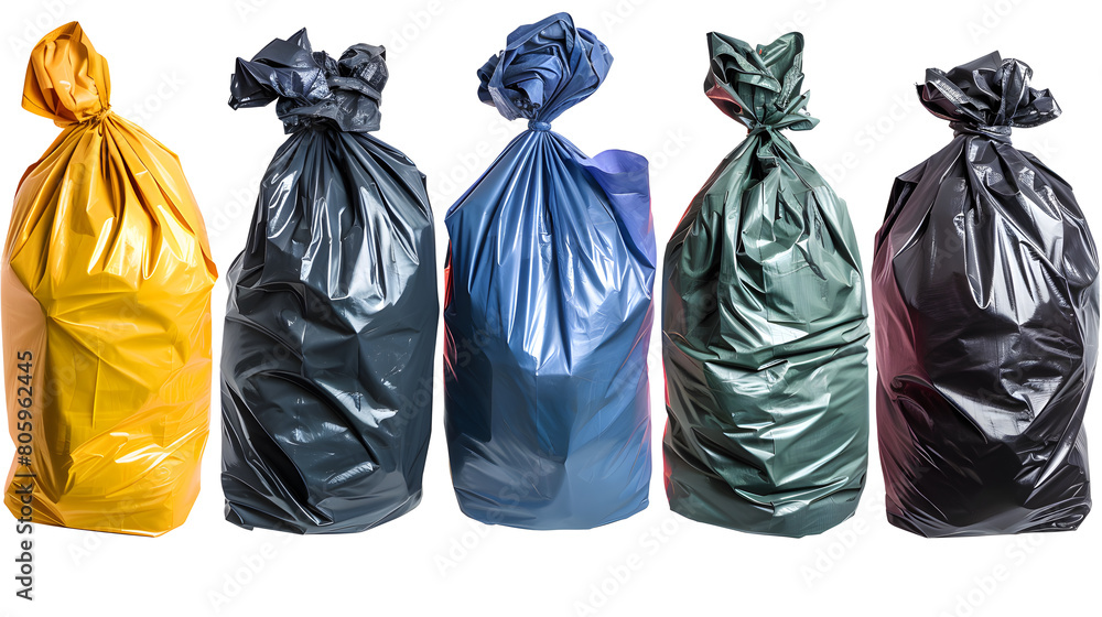 garbage bags isolated on white background. Collage of garbage bags., isolated on a white background.