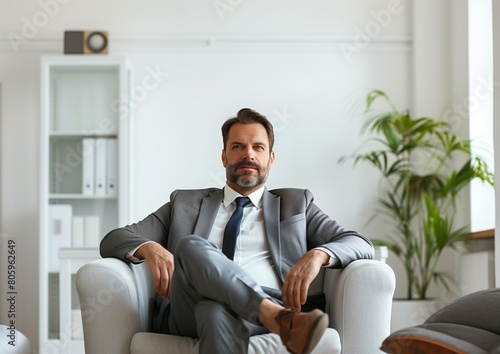 Confident Businessman Relaxing in Modern Office Space