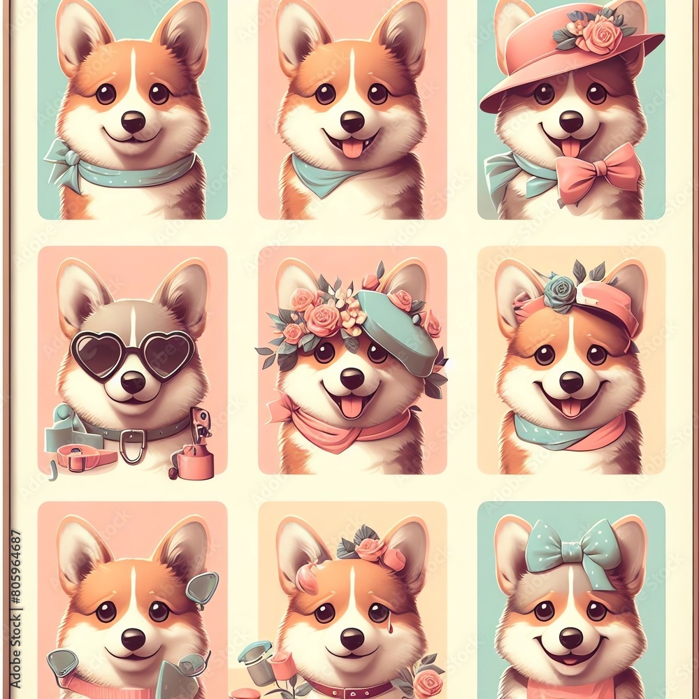 Fototapeta premium set of puppies corgi dog, generative ai