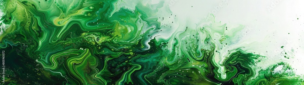 Obraz premium Dynamic abstract background with a mixture of green and white oil paint strokes, can be utilized for printed materials such as brochures, flyers, and business cards.