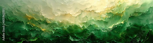 Dynamic abstract background with a mixture of green and white oil paint strokes, can be utilized for printed materials such as brochures, flyers, and business cards.