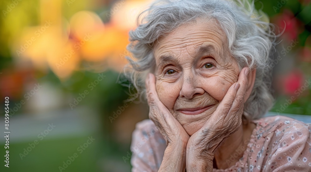 Elderly Woman Enjoying a Peaceful Evening Outdoors Elderly Woman Enjoying a Peaceful Evening Outdoors