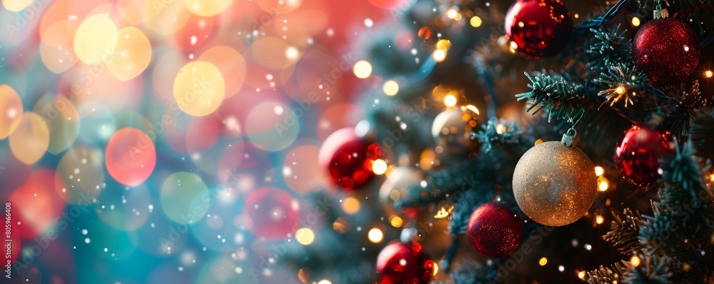 Merry Christmas and Happy New Year. Festive bright beautiful background. Decorated Christmas tree on blurred background. de-focused lights, gold bokeh Merry Christmas and Happy New Year. Festive bright beautiful background. Decorated Christmas tree on blurred background. de-focused lights, gold bokeh