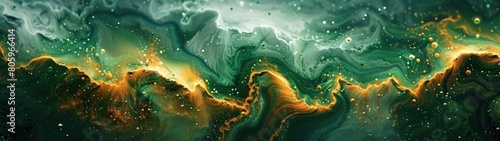 Dynamic abstract background with a mixture of green and yellow oil paint strokes, can be utilized for printed materials such as brochures, flyers, and business cards.
