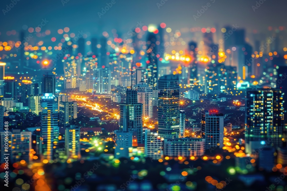 Cityscape Background. Abstract Night Bokeh Lights in City Landscape