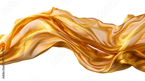 Gloden silk cloth, flying, isolated on a white background. 