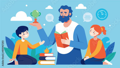 A teacher integrates stoic philosophy into their lesson plans helping students develop resilience and critical thinking skills.. Vector illustration