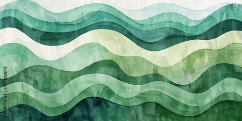 Watercolor wavy gradient thick line design in a range of green colors photo
