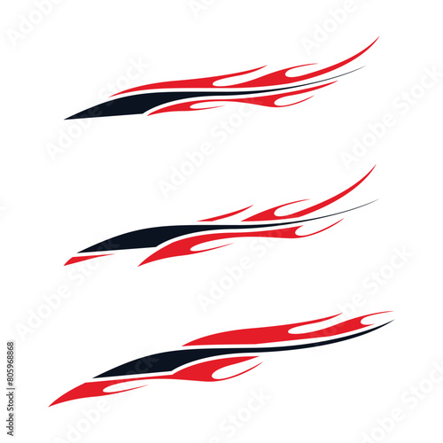 Variations of racing style abstract striped car wrap decals