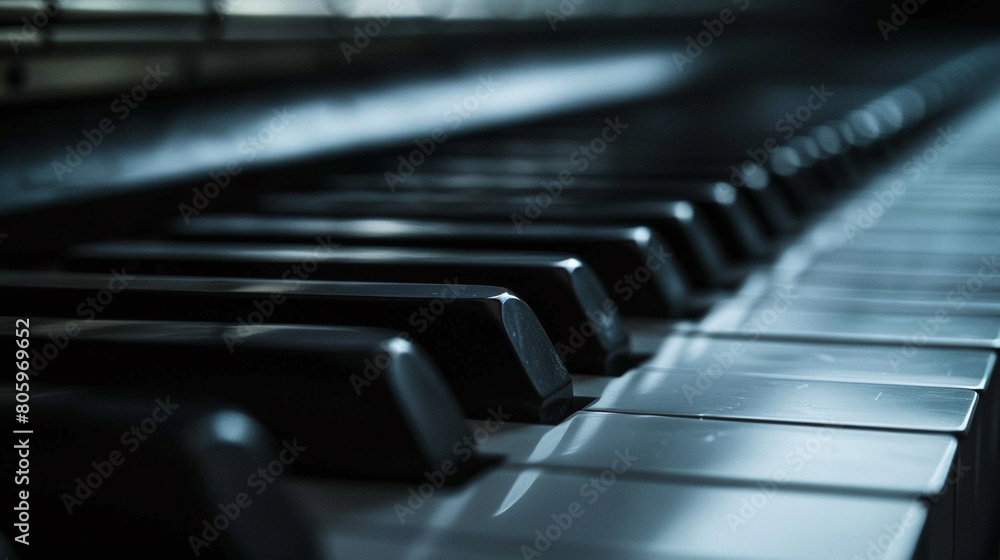 Piano Keys Close-up A close-up of piano keys capturing their intricate details and contrasting black and white colors highlighting the instrument's versatility and potential for expressive playing.