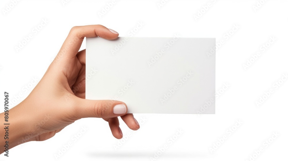 Holding Sign. Close Up of Hand Holding Blank Paper on White Background Holding Sign. Close Up of Hand Holding Blank Paper on White Background
