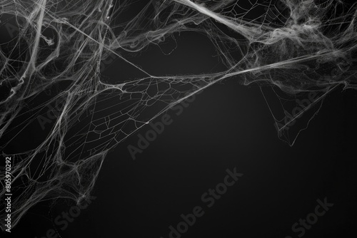 Spider Web Frame. Creepy Halloween Background with Skittish Spider Webs on Black Banner photo