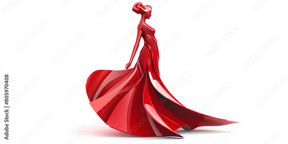 Silhouette of a woman in a red dress with white background, Elegant ...