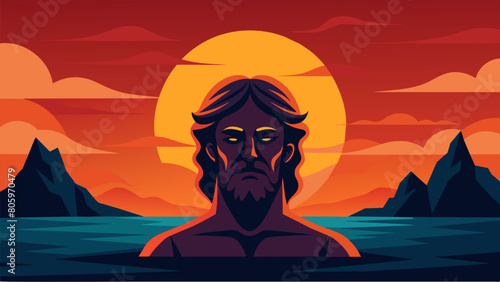 As the sun sets on the stoics life their final expression is one of serene resolve unshaken by the inevitability of death.. Vector illustration