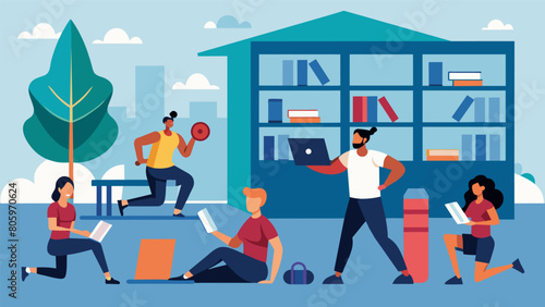 In collaboration with a local fitness center the library offers free group workout classes in the community room for anyone interested in taking a. Vector illustration
